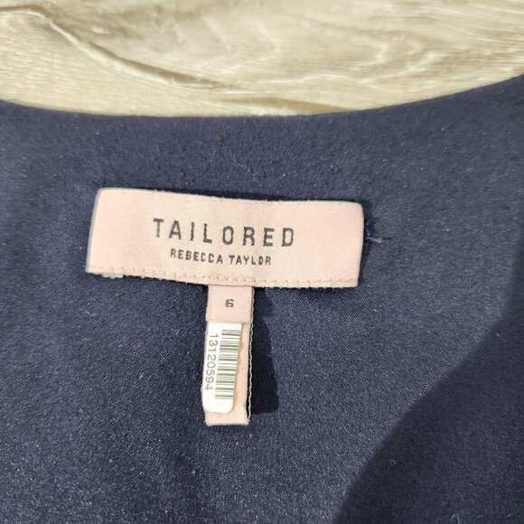 Rebecca Taylor Cross Hatch Wool Blend Wrap Dress Navy Womens Size 6 - Picture 7 of 16